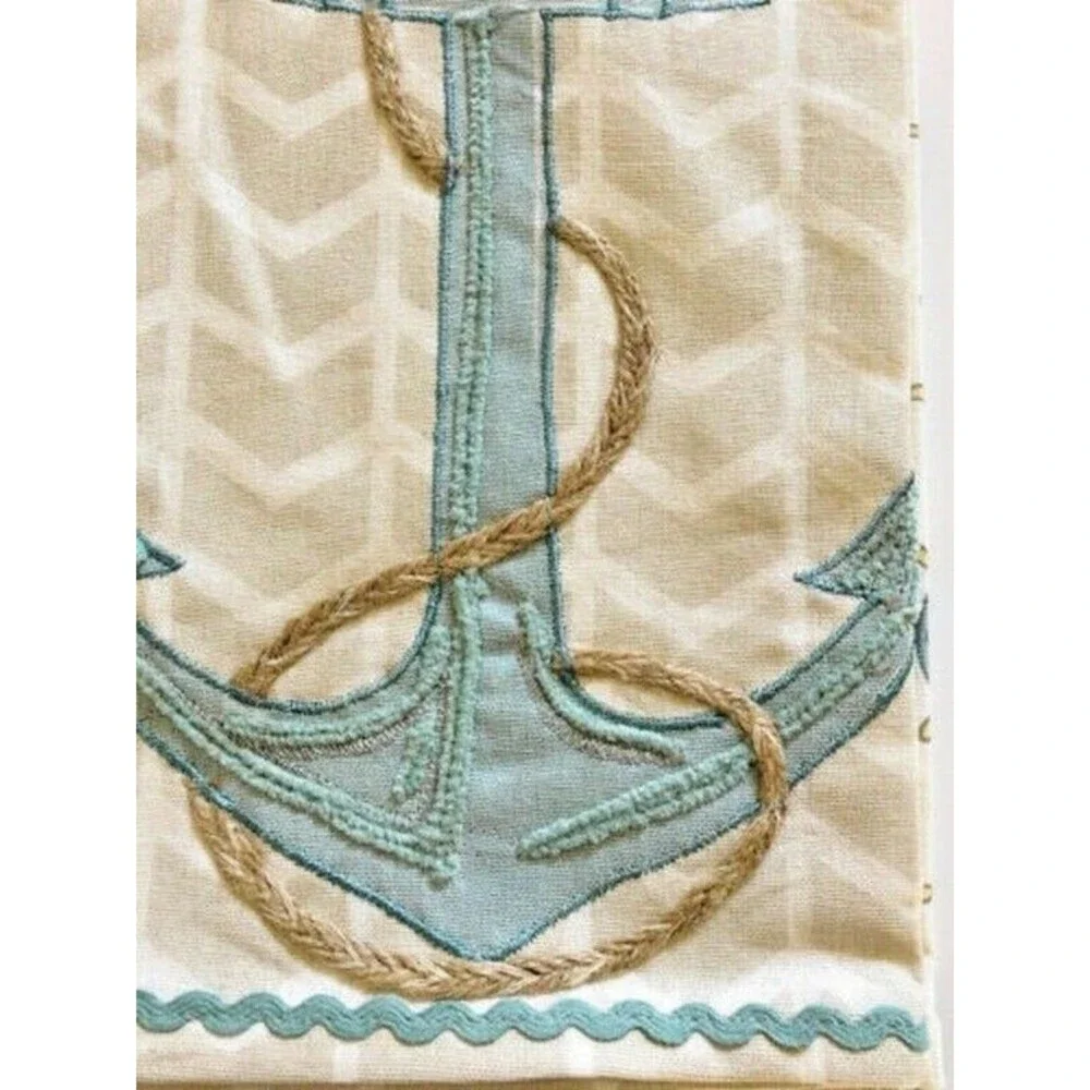 Nautical Kitchen Dish Towels Embroidered Decorative Anchors 100% Cotton Set of 2